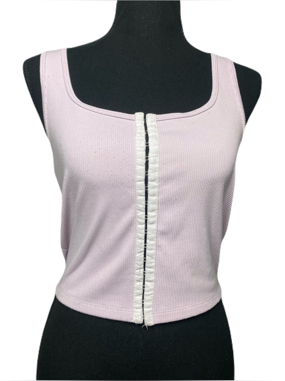 Abercrombie Soft AF Pink Ribbed Knit Corset Bustier Tank Hook & Eye Women's Med